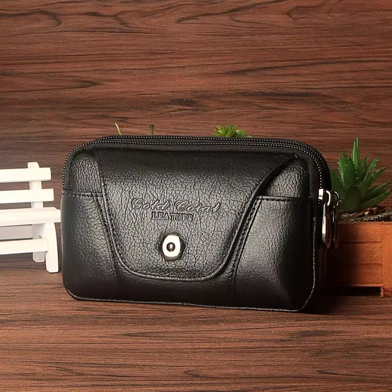 Leather Wallet Men - Męska skórzana saszetka na telefon komórkowy,